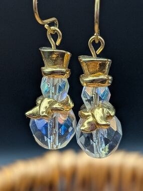 Swarovski Gold-Tone Snowman Earrings with Clear Crystal Drops-holiday Earings